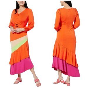 Megan Renee Bold Orange Multi Ruffled Tiered Asymmetric Dress